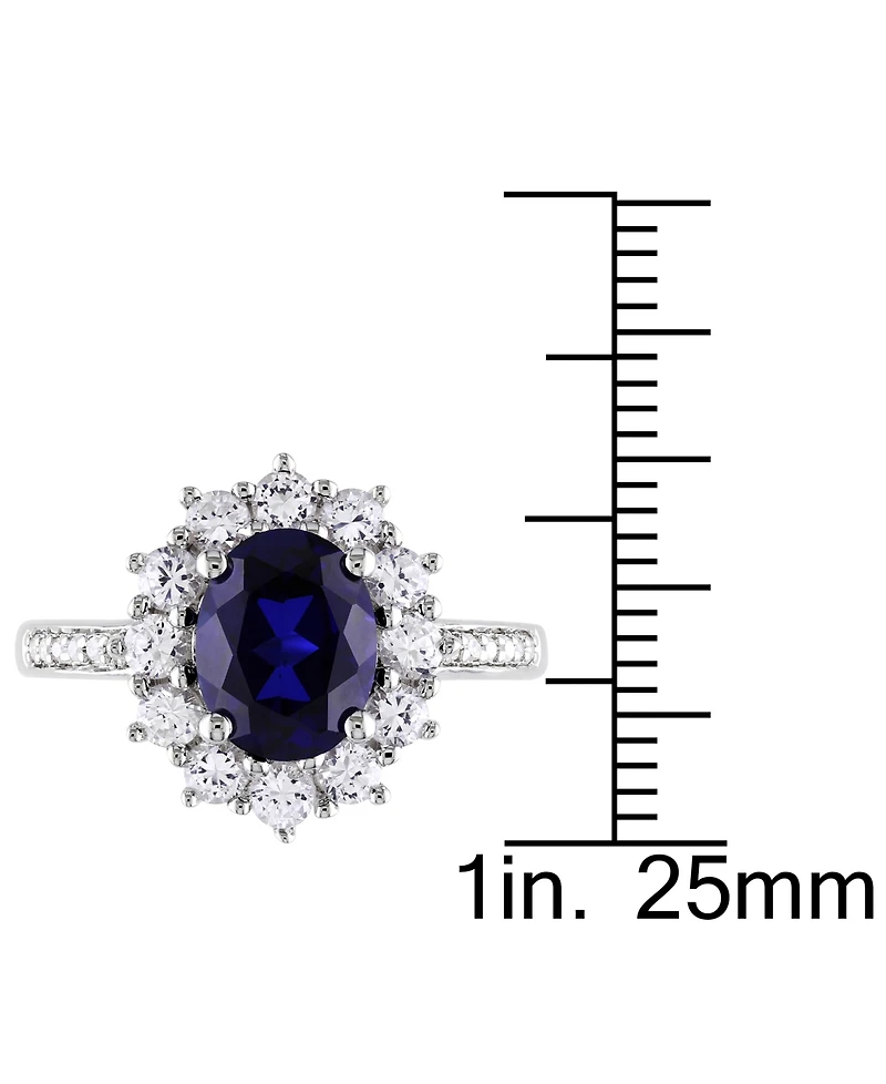 Gemstone & Diamond Accent Halo Ring Sterling Silver