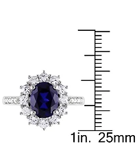 Gemstone & Diamond Accent Halo Ring Sterling Silver