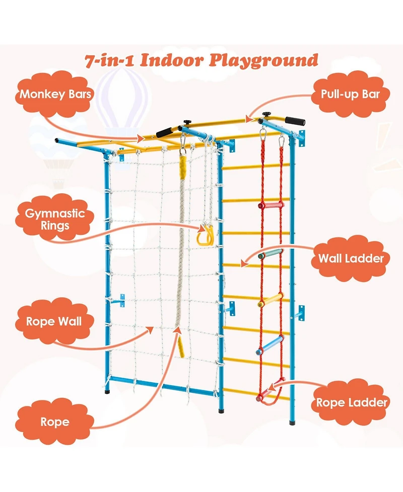 Akiudex 7 In 1 Kids Indoor Gym Playground Swedish Wall Ladder for Solid Wall