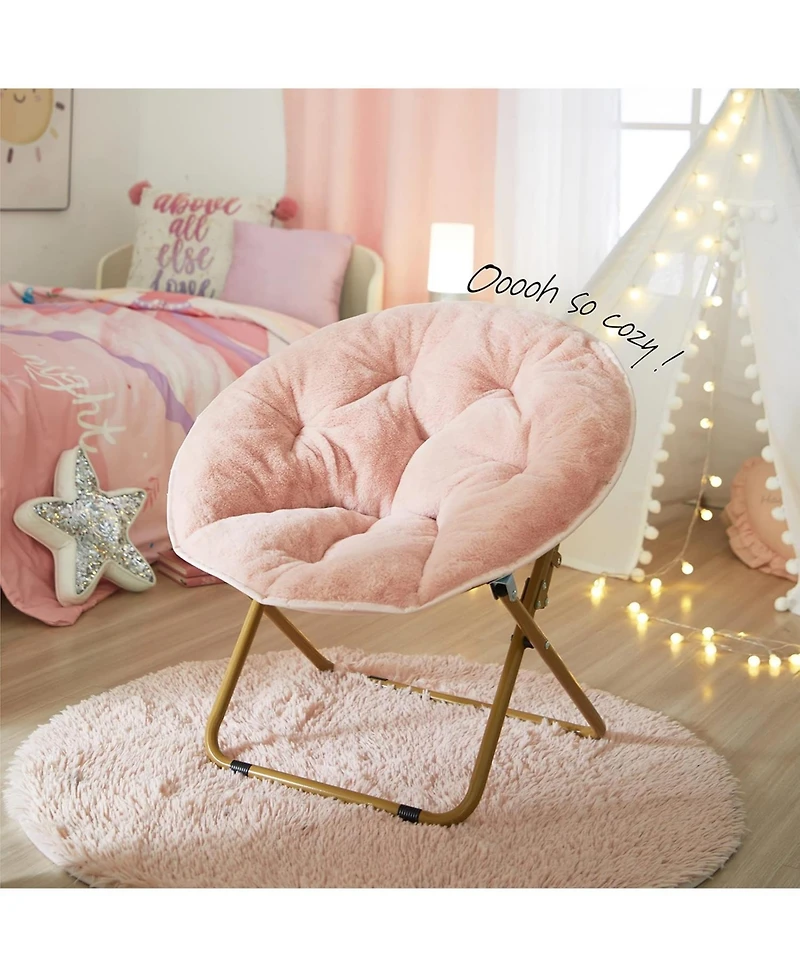 Cesicia Faux Fur Kids Saucer Chair, Blush with Gold Base