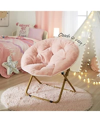 Cesicia Faux Fur Kids Saucer Chair, Blush with Gold Base