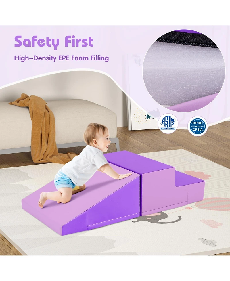 Akiudex 2-Piece Step and Slide Climber for Infants and Toddlers Baby Soft Play Set Foam Blocks