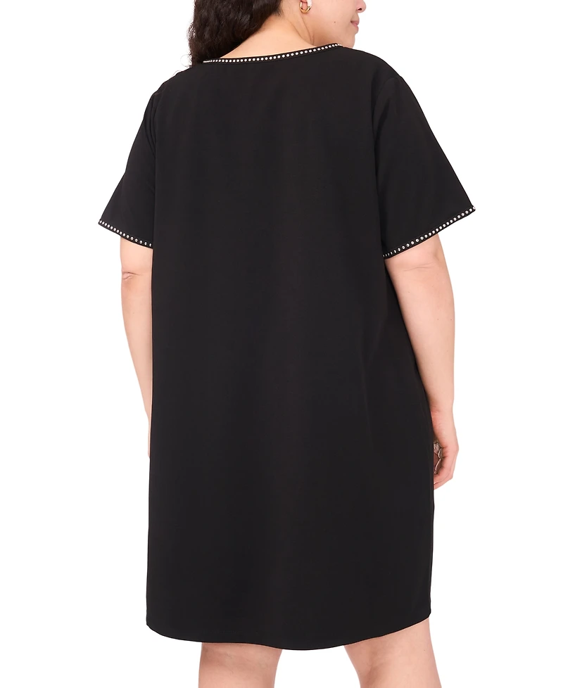 Msk Plus Short-Sleeve Crepe Shift Dress