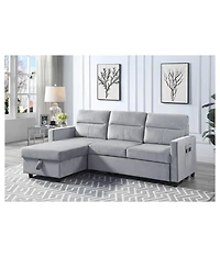 Homlux 81.5"W Light Gray Velvet Reversible Sleeper Sectional Sofa with Storage Chaise and Side Pocket