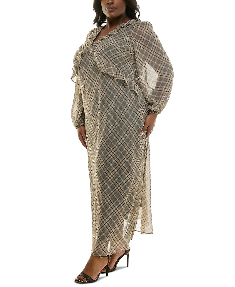 Taylor Plus Chiffon Ruffled V-Neck Maxi Dress