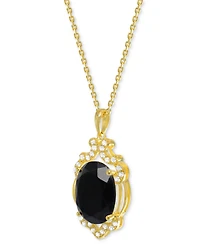 Lab Grown Opal 14x10mm Lab-created White Sapphire 1/3 ct. t.w. Oval Statement Pendant 14K Gold-Plated Sterling Silver
