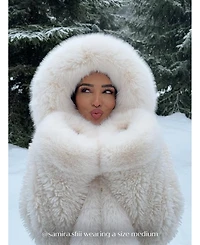 Miss Circle Women's Kali White Cropped Faux Fur Jacket With Hood