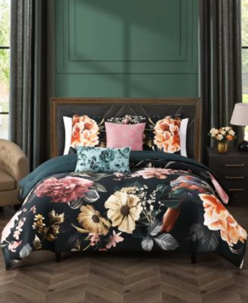 Bebejan Botanical Birds Bedding 200 Thread Count 100 Cotton Sateen 5 Piece Queen Size Reversible Comforter Set