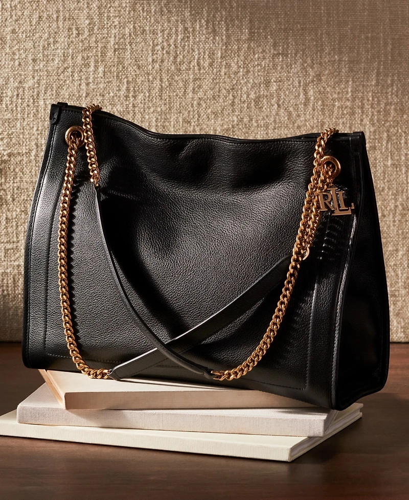 Lauren Ralph Pebbled Leather Large Bradley Tote Bag