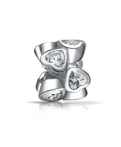 Bling Jewelry Cubic Zirconia Heart Spacer Charm Bead Sterling Silver for European Bracelet