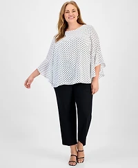 Kasper Plus Polka-Dot Ruffle-Sleeve Blouse
