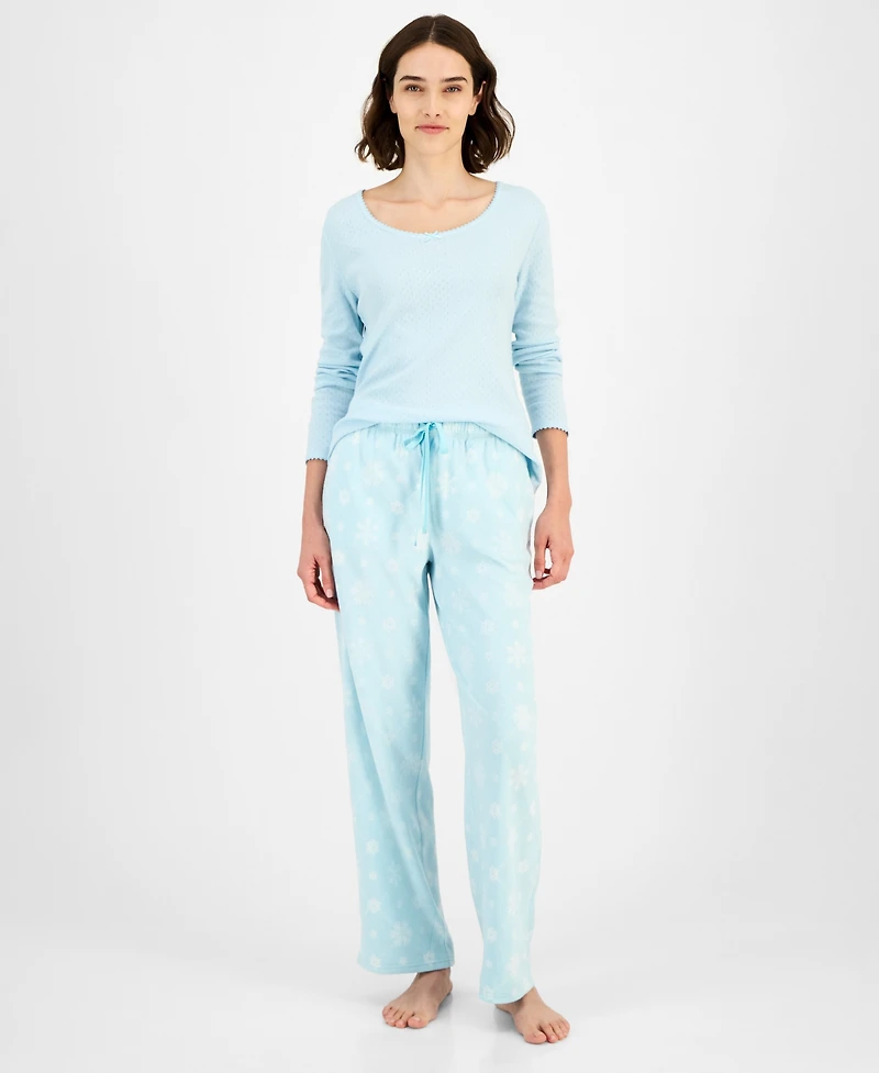 Charter Club Women's Printed Fleece Pajama Pants, Created for Macy's