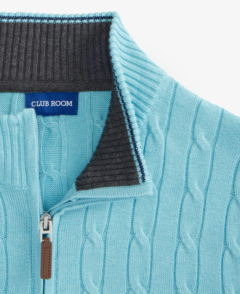 Club Room Men's Cable Knit Quarter-Zip Cotton Sweater, Created for Macy's