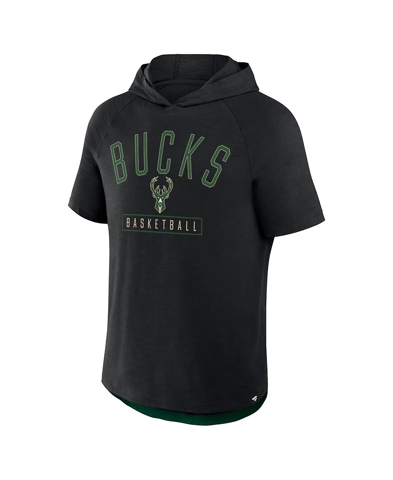 Fanatics Men's Black Milwaukee Bucks Pass Legend Raglan Hoodie T-Shirt