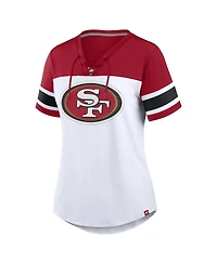 Fanatics Women's White/Scarlet San Francisco 49ers Athena Rhinestone Lace-Up V-Neck T-Shirt
