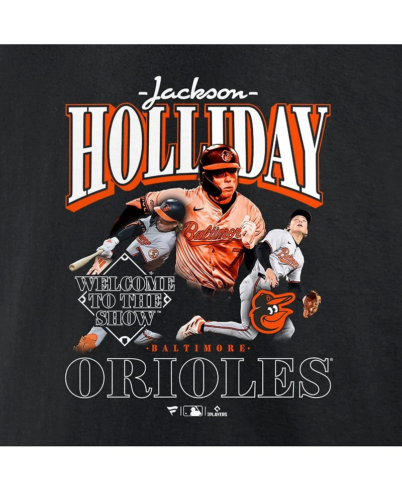 Fanatics Mto Label Men's Jackson Holliday Black Baltimore Orioles Welcome to the Show T-Shirt
