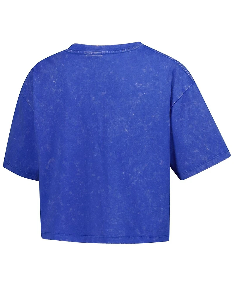 New Era Women's Blue Detroit Lions Cropped Boxy Sport Classics Mineral Wash T-Shirt