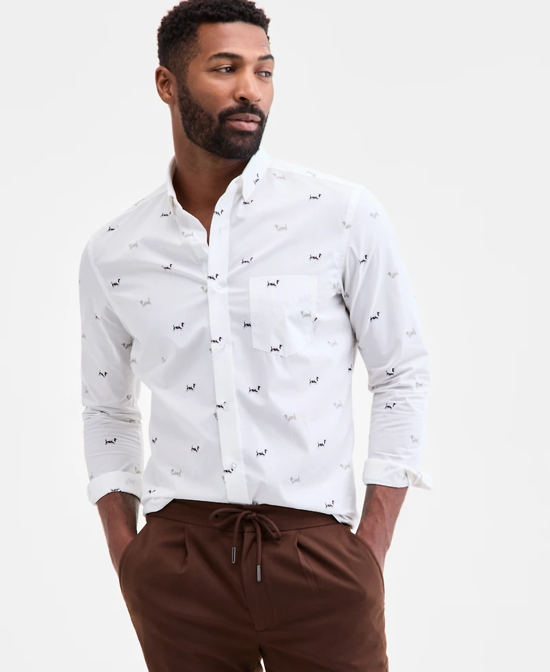 Club Room Long Sleeve Basset Hound Print Button-Down Shirt, Macy's Exclusive