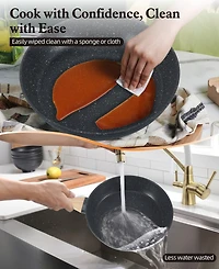 12-Piece Nonstick Ceramic Cookware Set, Granite Pots and Pans Set with Silicone Shovel, Spoon &Tongs