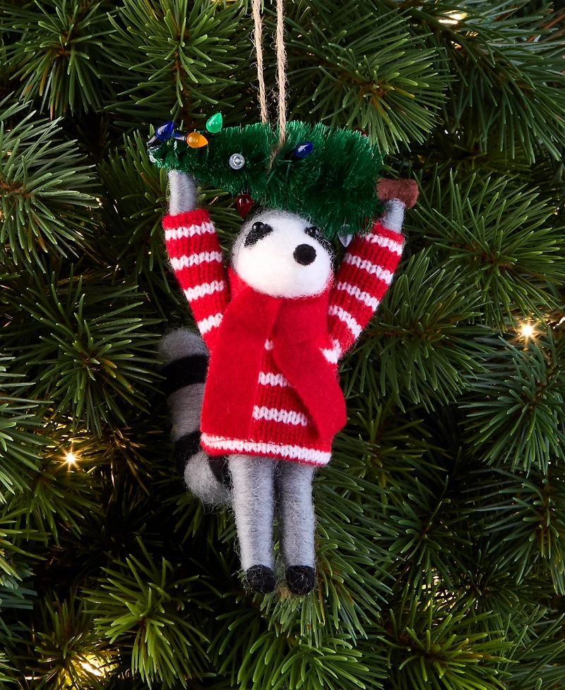 Holiday Lane Tiny Tidings Tree-Toting Raccoon Fabric Ornament, Macy's Exclusive