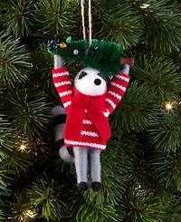 Holiday Lane Tiny Tidings Tree-Toting Raccoon Fabric Ornament, Macy's Exclusive
