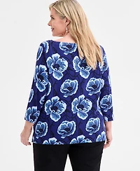 Jm Collection Plus Printed 3/4-Sleeve Top