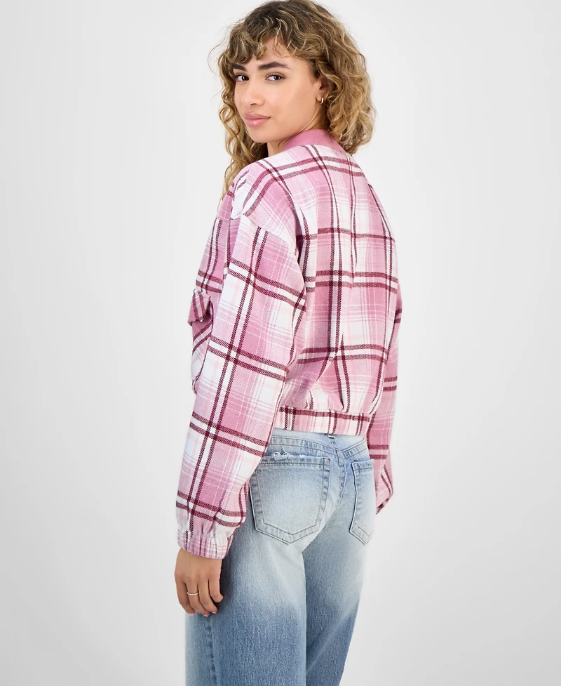 Madden Girl Juniors' Plaid-Print Bomber Jacket