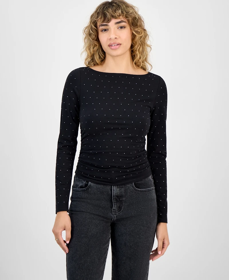 Madden Girl Juniors' Rhinestone-Embellished Knit Top