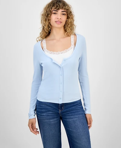 Hippie Rose Juniors' Two-Piece Camisole & Cardigan Top