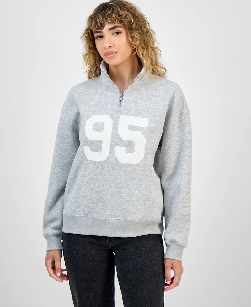 Hippie Rose Juniors' Drop Shoulder Quarter-Zip Sweatshirt