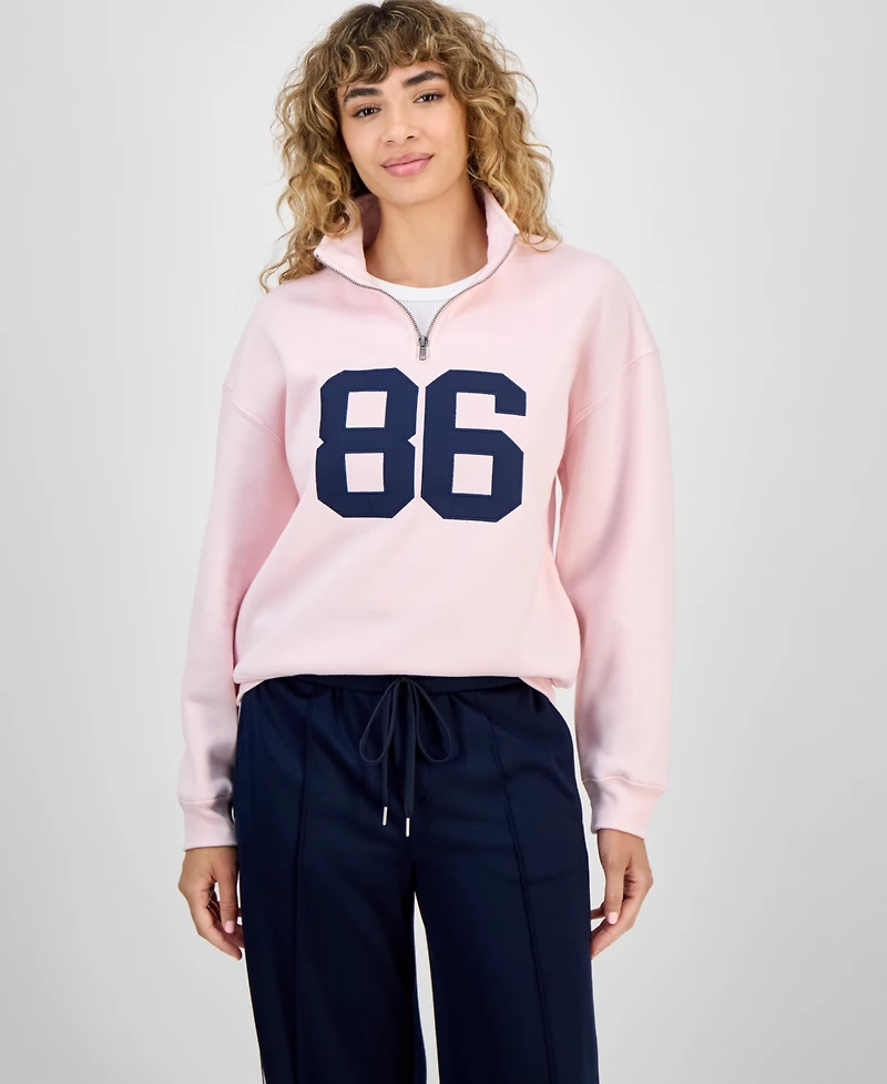 Hippie Rose Juniors' Drop Shoulder Quarter-Zip Sweatshirt