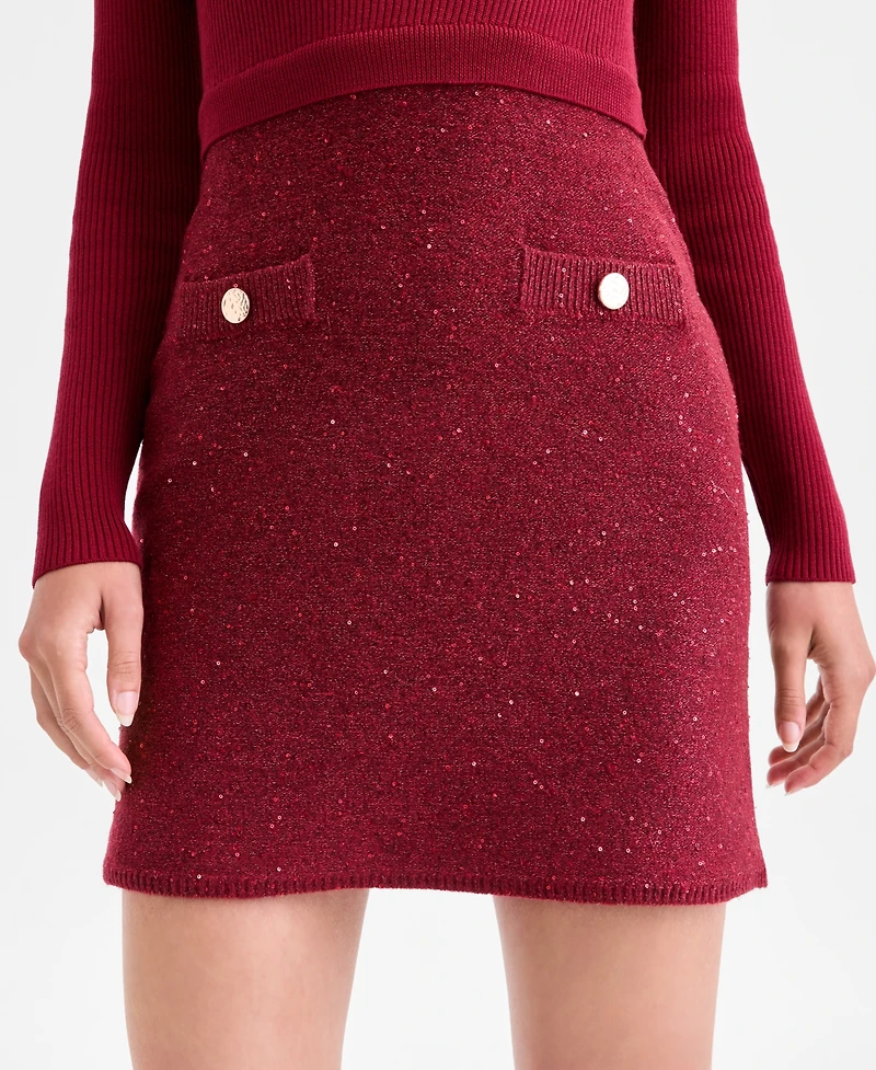 Invitee Juniors' Long-Sleeve Boucle Skirt Sweater Dress