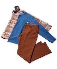 Weatherproof Vintage Mens Long Sleeve Indigo Henley Southwest Pattern Long Sleeve Button Front Shirt Jacket Straight Fit Stretch Ripstop Pants