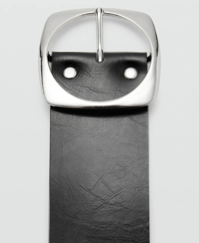 Mango Women's Oval Buckle Leather Belt