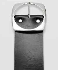 Mango Women's Oval Buckle Leather Belt