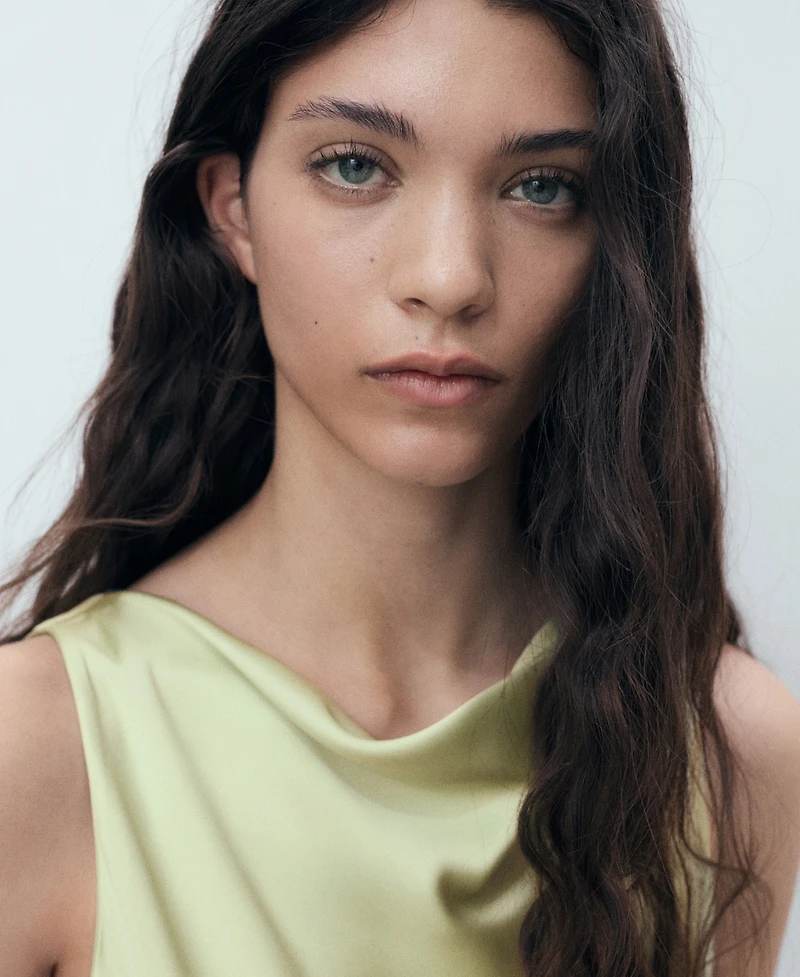 Mango Women's Asymmetrical Cut Combined Fabric Dress