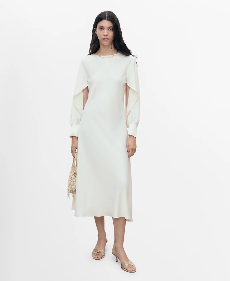 Mango Women's Slit Sleeves Satin Dress