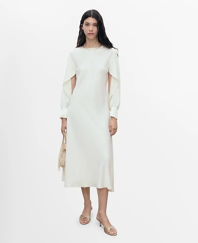 Mango Women's Slit Sleeves Satin Dress