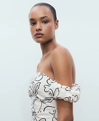 Mango Women's Strapless Floral Dress
