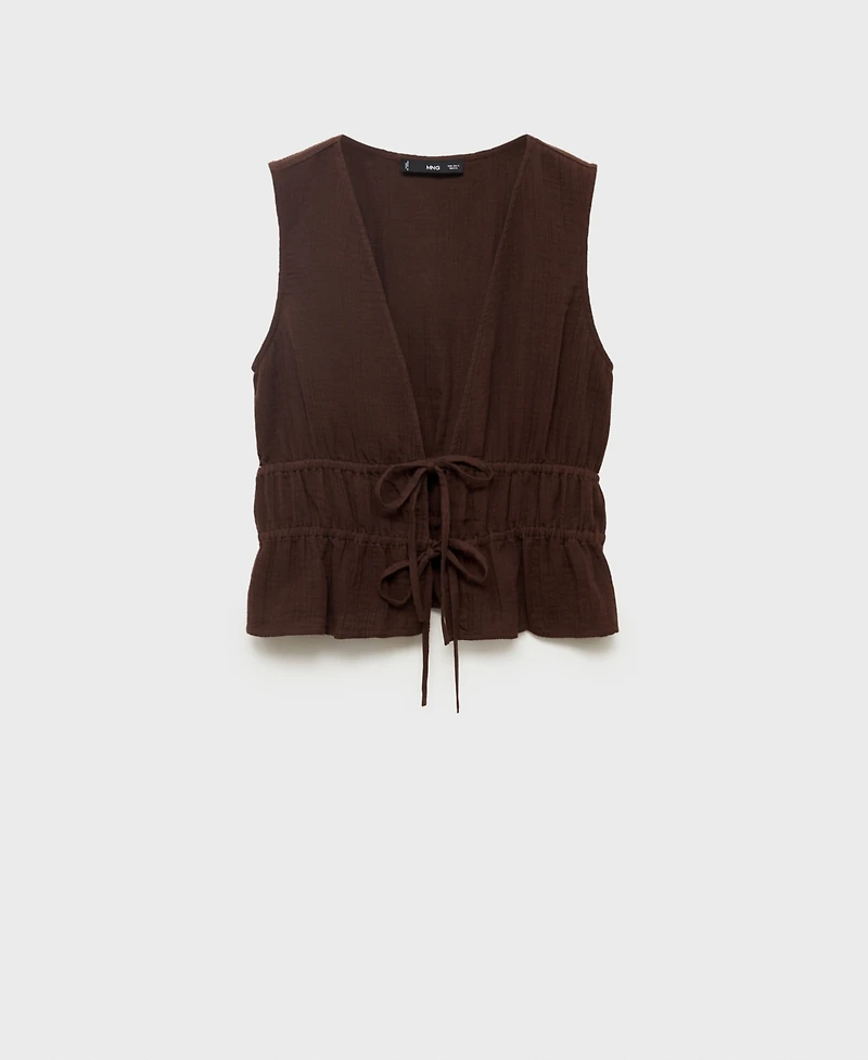 Mango Women's Bows Detail Ruffled Top