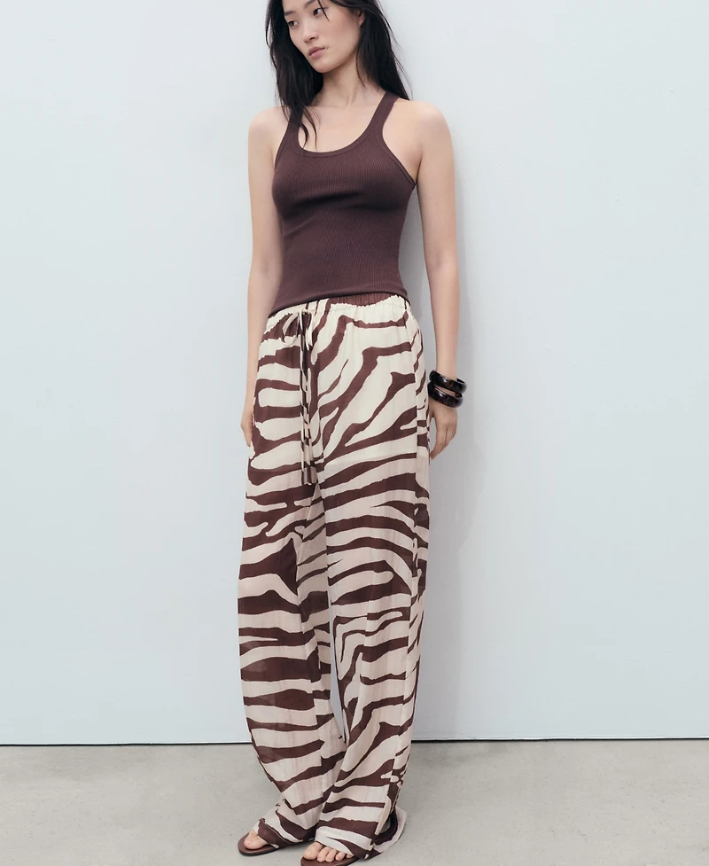 Mango Women's Flowy Zebra Print Pants