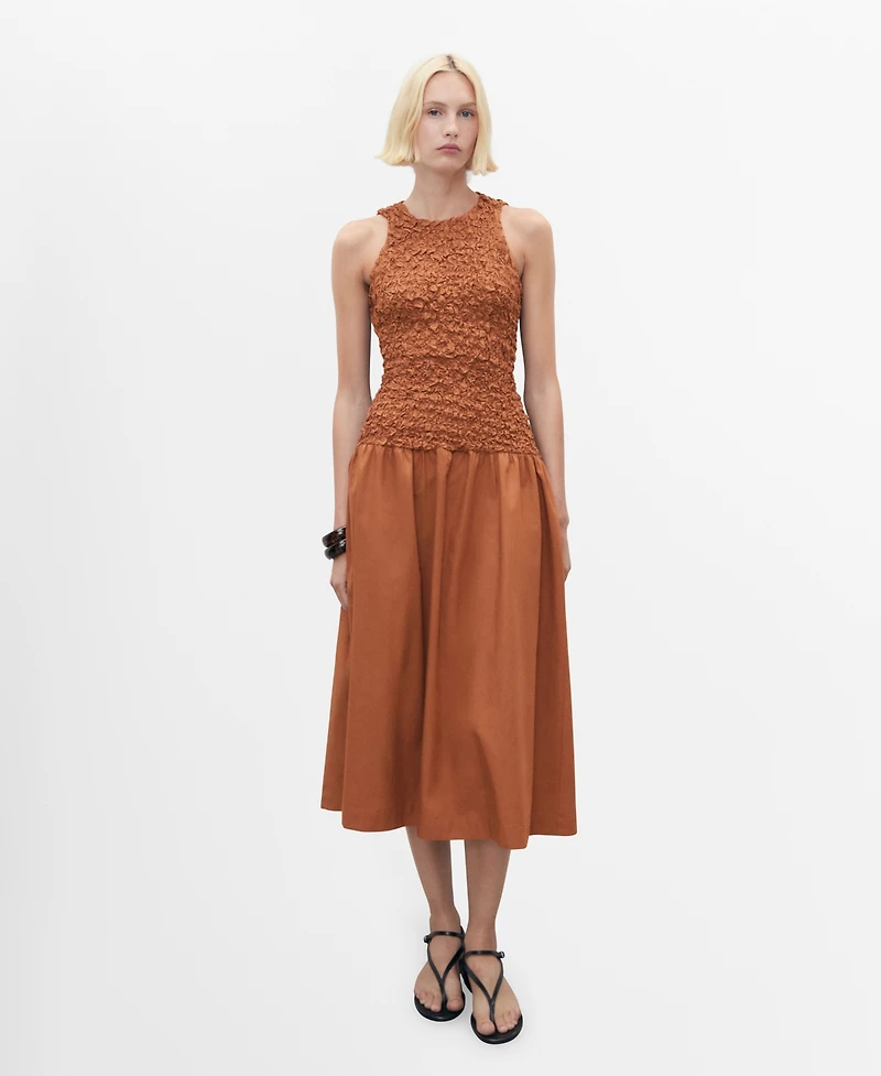 Mango Women's Combined Open-Back Textured Dress