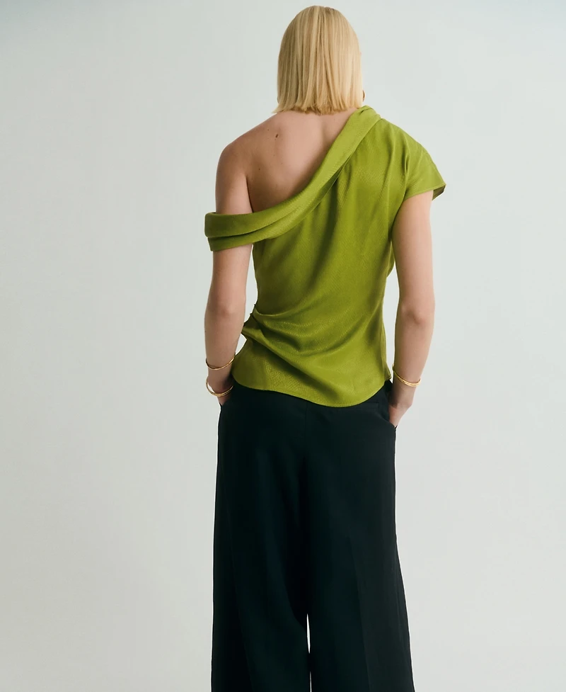 Mango Women's Asymmetrical Neck Satin Blouse