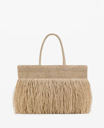 Mango Women's Fringes Detail Natural Fiber Shoulder Bag