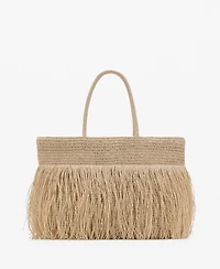Mango Women's Fringes Detail Natural Fiber Shoulder Bag