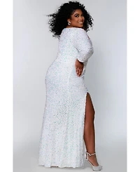 Sydney's Closet Women's Long Sleeve Fitted Scoop Neck Sequin Plus Gown