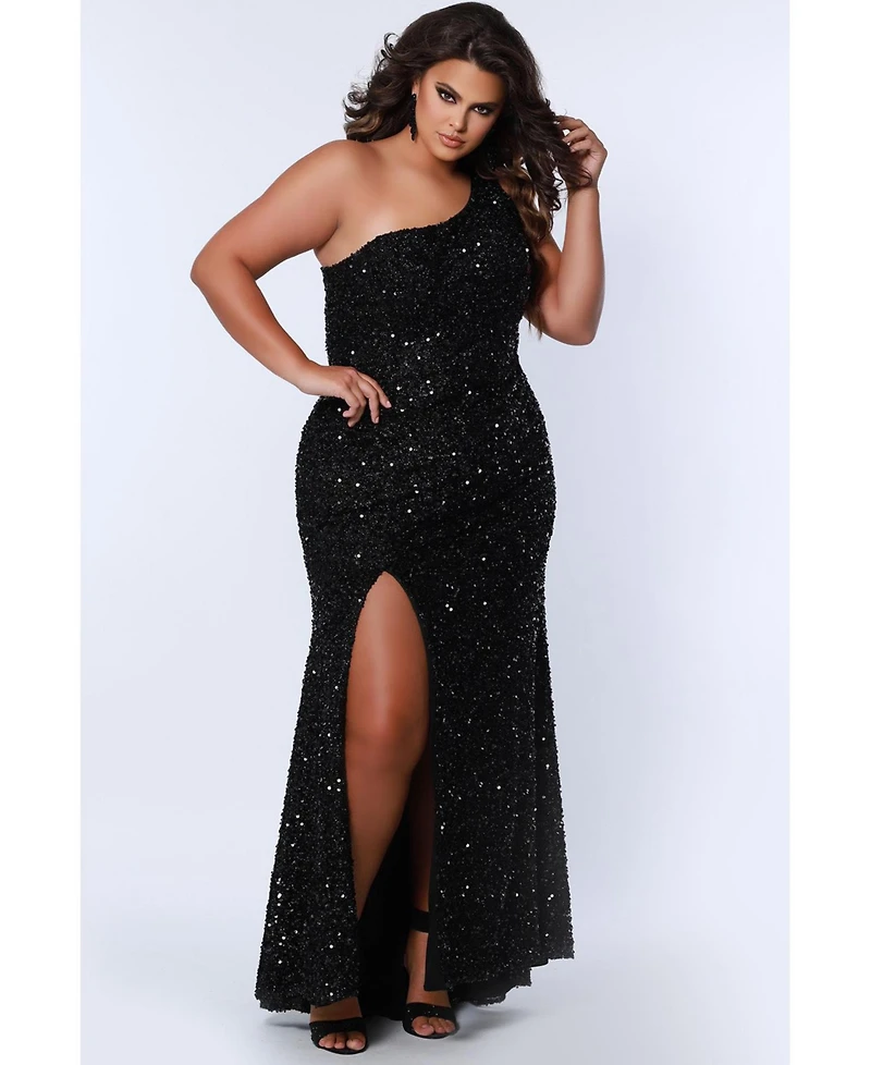 Sydney's Closet Women's One-Shoulder Sequin Evening Gown