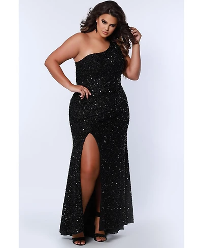 Sydney's Closet Women's One-Shoulder Sequin Evening Gown