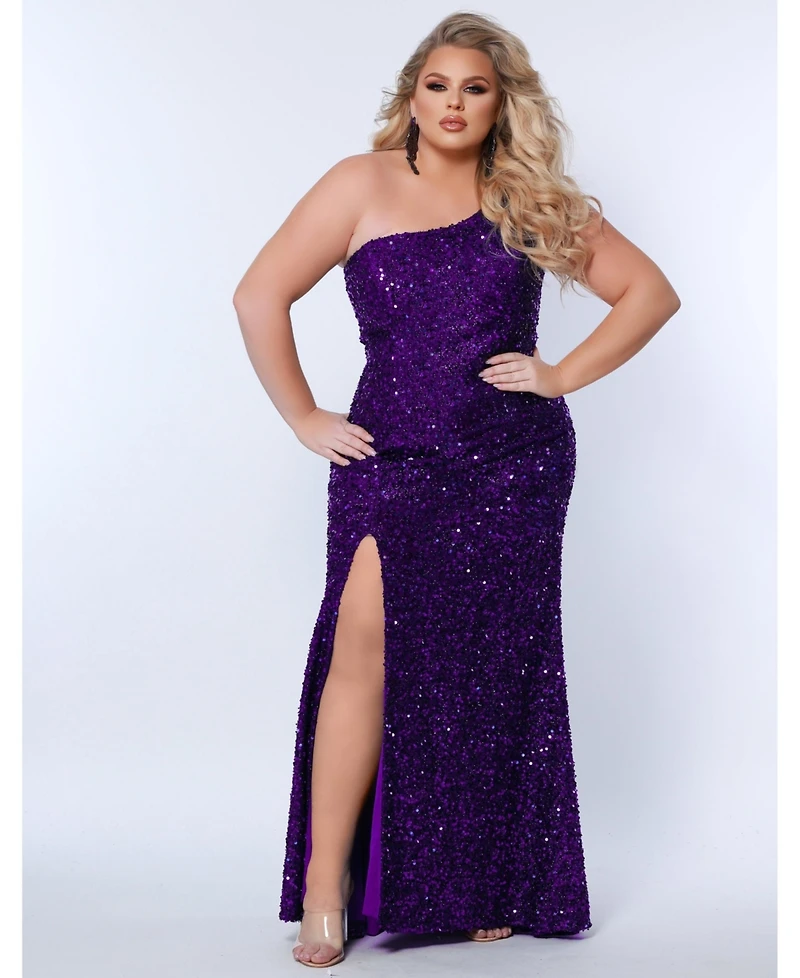 Sydney's Closet Women's One-Shoulder Sequin Evening Gown
