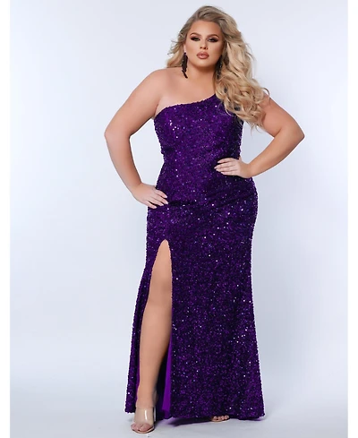 Sydney's Closet Women's One-Shoulder Sequin Evening Gown